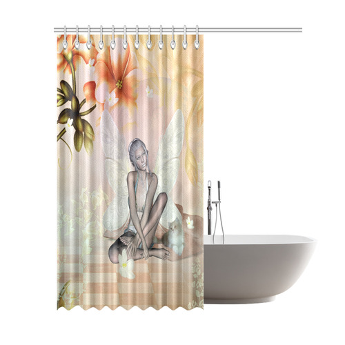 Beautiful fairy with cat Shower Curtain 69"x84"