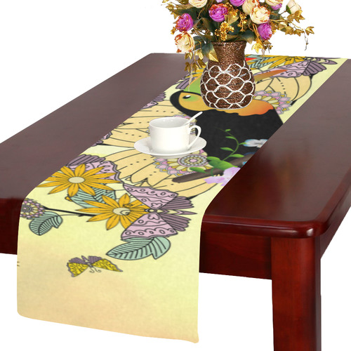 Toucan with flowers Table Runner 14x72 inch