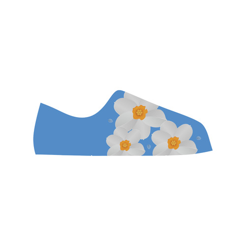 White FLowers on Blue and Orange Low Top Canvas Shoes for Kid (Model 018)