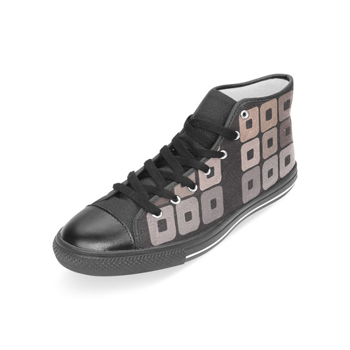 All shades of coffee. Brown squared pattern Women's Classic High Top Canvas Shoes (Model 017)
