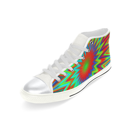 Red Yellow Blue Green Colorful Psychedelic High Top Canvas Women's Shoes/Large Size (Model 017)