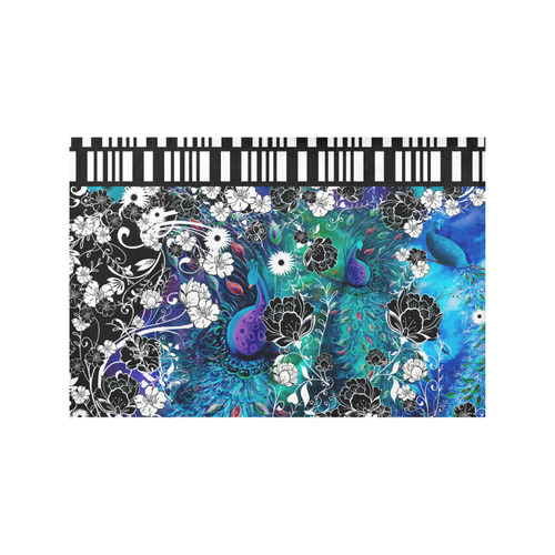 Peacock Flower Scroll Stripe Print Placemat Set Placemat 12’’ x 18’’ (Six Pieces)