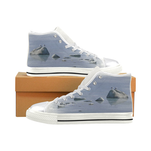 Seagulls on stones, watercolor birds Women's Classic High Top Canvas Shoes (Model 017)