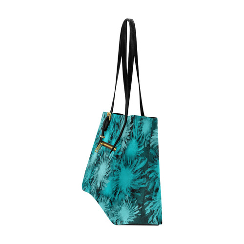 Abstract Turquoise frosty flowers, pattern Euramerican Tote Bag/Large (Model 1656)