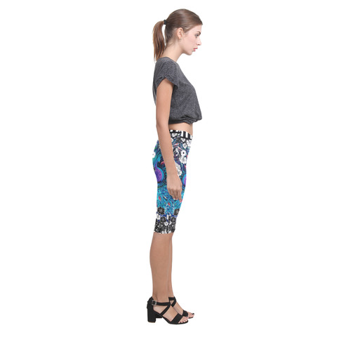 Peacock Flower Scroll Stripe Print Leggings Hestia Cropped Leggings (Model L03)