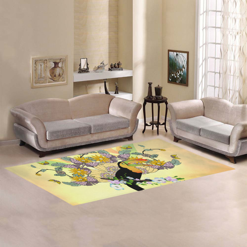 Toucan with flowers Area Rug 7'x3'3''
