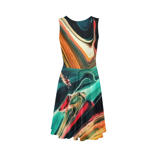 DRESS ABSTRACT COLORFUL PAINTING II-B3 no3 Sleeveless Ice Skater Dress (D19)