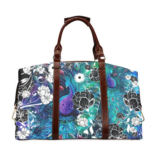 Peacock Flower Scroll Stripe Print Travel Bag Classic Travel Bag (Model 1643) Remake