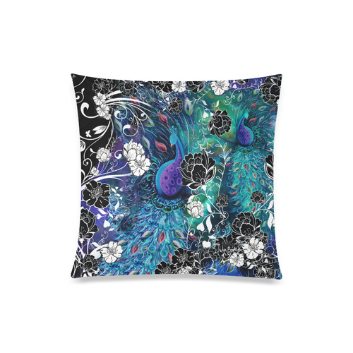 Peacock Garden Flowers Art Print Pillow by Juleez Custom Zippered Pillow Case 20"x20"(Twin Sides)