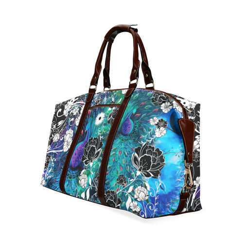 Peacock Flower Scroll Stripe Print Travel Bag Classic Travel Bag (Model 1643) Remake