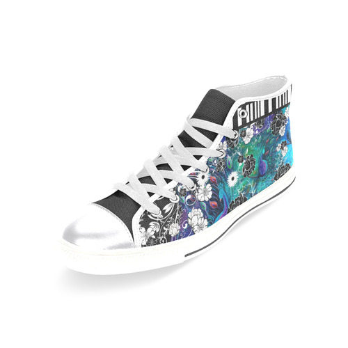 Peacock Flower Scroll Stripe Print Sneakers Women's Classic High Top Canvas Shoes (Model 017)