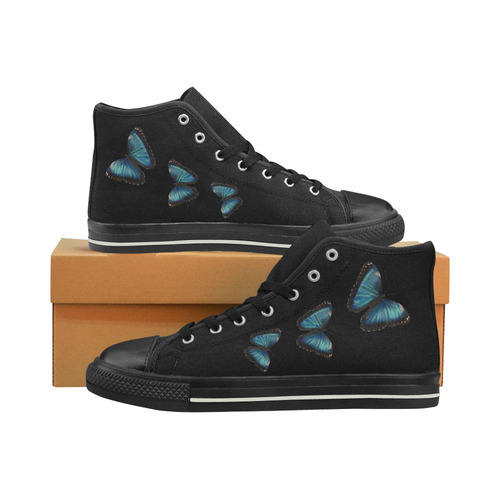 Morpho hyacintus butterflies painting Women's Classic High Top Canvas Shoes (Model 017)