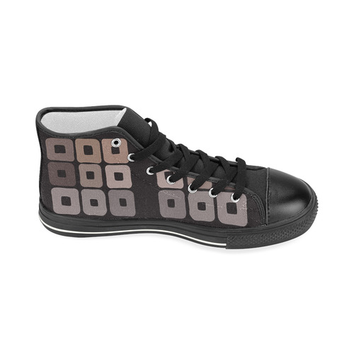 All shades of coffee. Brown squared pattern Women's Classic High Top Canvas Shoes (Model 017)