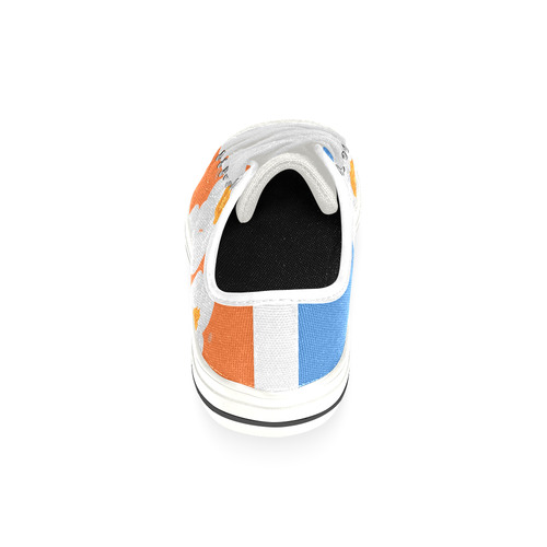 White FLowers on Blue and Orange Low Top Canvas Shoes for Kid (Model 018)