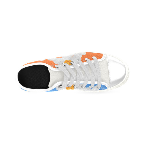 White FLowers on Blue and Orange Low Top Canvas Shoes for Kid (Model 018)