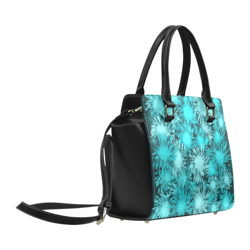 Abstract Turquoise frosty flowers, pattern Classic Shoulder Handbag (Model 1653)
