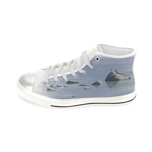 Seagulls on stones, watercolor birds Women's Classic High Top Canvas Shoes (Model 017)