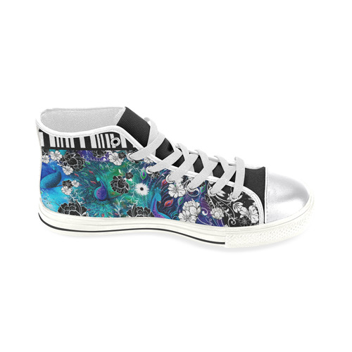 Peacock Flower Scroll Stripe Print Sneakers Women's Classic High Top Canvas Shoes (Model 017)