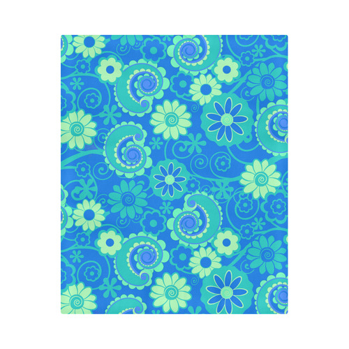 Blue Green Fun Flowers Print Duvet Cover Duvet Cover 86"x70" ( All-over-print)