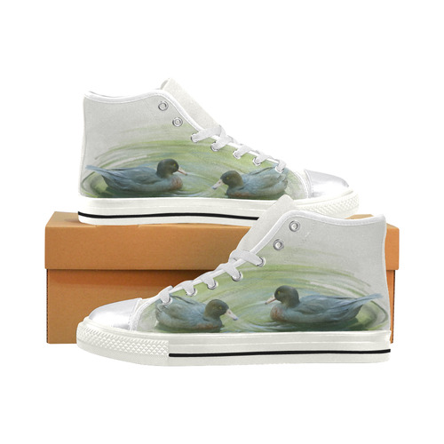 Blue Ducks in Pond, watercolor birds Women's Classic High Top Canvas Shoes (Model 017)