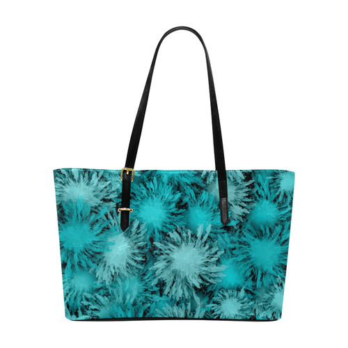 Abstract Turquoise frosty flowers, pattern Euramerican Tote Bag/Large (Model 1656)