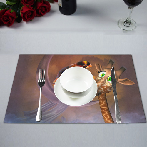 Funny giraffe with parrot Placemat 12’’ x 18’’ (Four Pieces)
