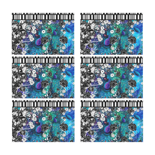 Peacock Flower Scroll Stripe Print Placemat Set Placemat 12’’ x 18’’ (Six Pieces)
