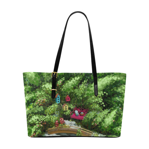 Birds and nest boxes in fairy tale garden, kids Euramerican Tote Bag/Large (Model 1656)