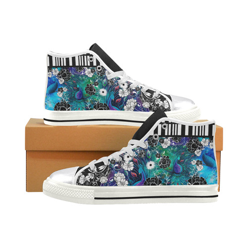 Peacock Flower Scroll Stripe Print Sneakers Women's Classic High Top Canvas Shoes (Model 017)