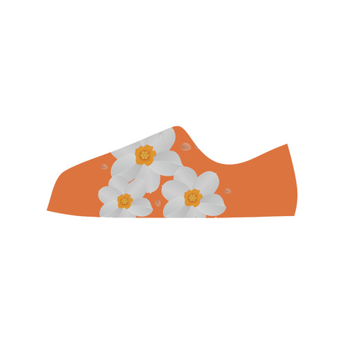 White FLowers on Blue and Orange Low Top Canvas Shoes for Kid (Model 018)