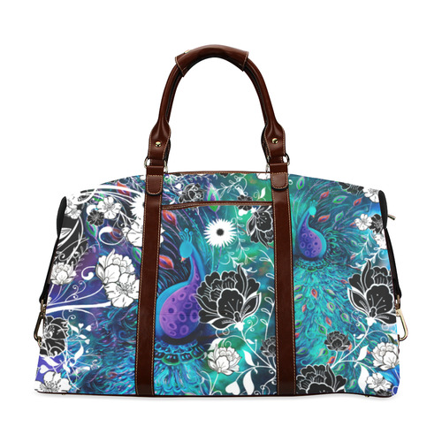 Peacock Flower Scroll Stripe Print Travel Bag Classic Travel Bag (Model 1643) Remake