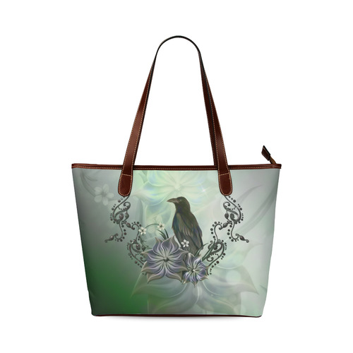 Raven with flowers Shoulder Tote Bag (Model 1646)