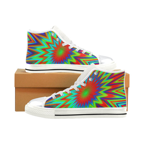 Red Yellow Blue Green Retro Colorful Explosion High Top Canvas Shoes for Kid (Model 017)