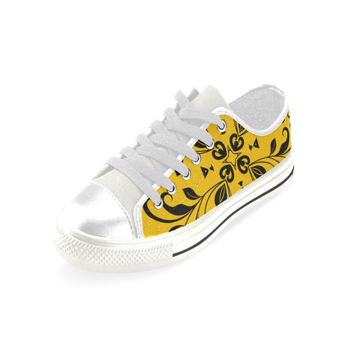 Flourish Swirls on Yellow Low Top Canvas Shoes for Kid (Model 018)