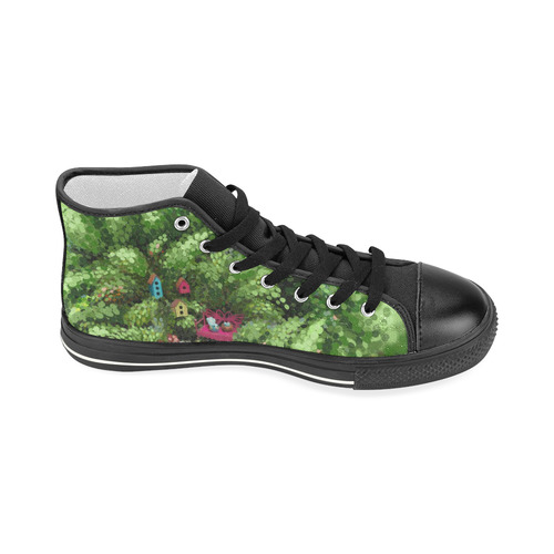 Birds and nest boxes in fairy tale garden, kids Women's Classic High Top Canvas Shoes (Model 017)