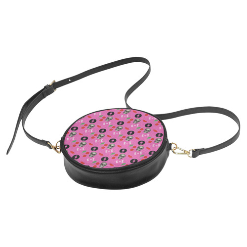 Rockabilly Skull and Record Print Round Sling Bag (Model 1647)