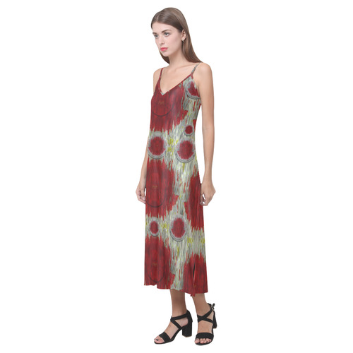 paint on water falls in peace and calm V-Neck Open Fork Long Dress(Model D18)