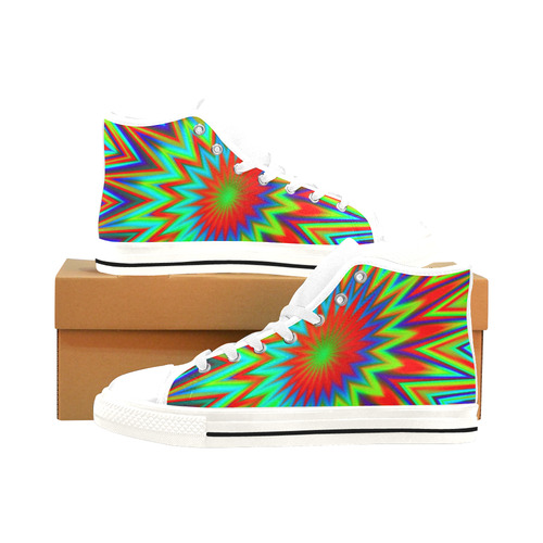 Psychedelic Retro Color Explosion Men’s Classic High Top Canvas Shoes /Large Size (Model 017)