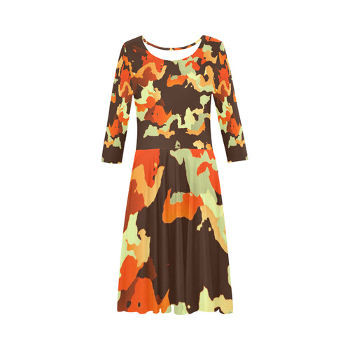 new modern camouflage C by JamColors Elbow Sleeve Ice Skater Dress (D20)
