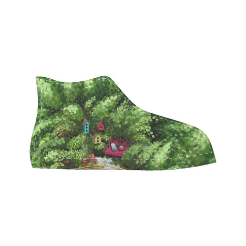 Birds and nest boxes in fairy tale garden, kids Women's Classic High Top Canvas Shoes (Model 017)