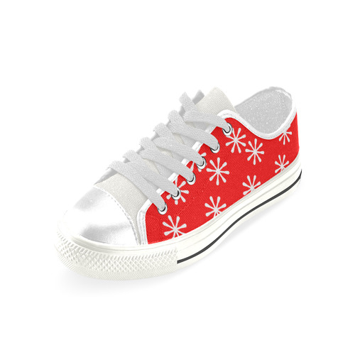 Red and White Snowflakes Low Top Canvas Shoes for Kid (Model 018)