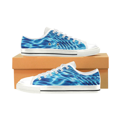 Blue Waves of Water Low Top Canvas Shoes for Kid (Model 018)