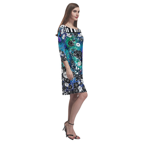 Gorgeous Peacock Flower Stripe Print Dress Rhea Loose Round Neck Dress(Model D22)