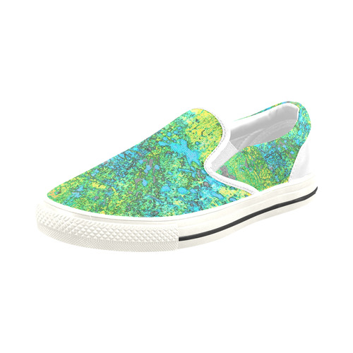 blue and green kids slip ons Slip-on Canvas Shoes for Kid (Model 019)