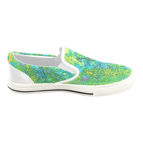 blue and green kids slip ons Slip-on Canvas Shoes for Kid (Model 019)