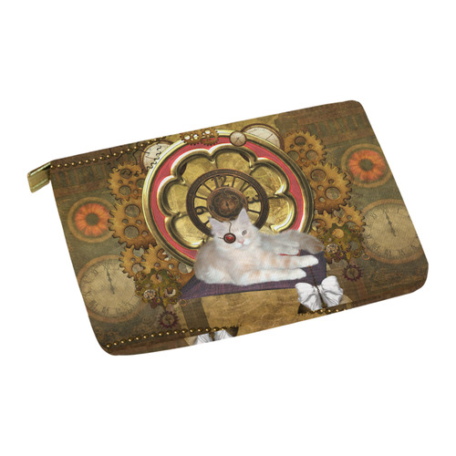 Steampunk, awseome cat clacks and gears Carry-All Pouch 12.5''x8.5''