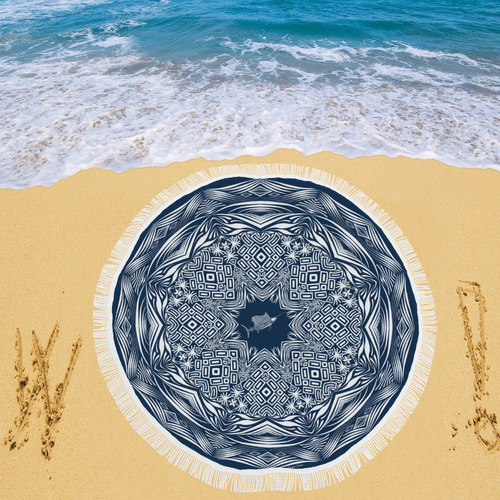 Tribal Sailfish Mandala Circular Beach Shawl 59"x 59"