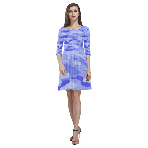 Blue Camo Tethys Half-Sleeve Skater Dress(Model D20)