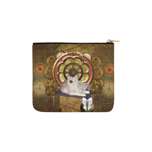 Steampunk, awseome cat clacks and gears Carry-All Pouch 6''x5''