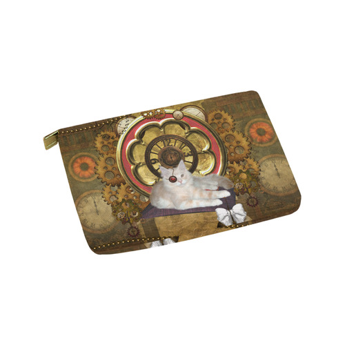 Steampunk, awseome cat clacks and gears Carry-All Pouch 9.5''x6''